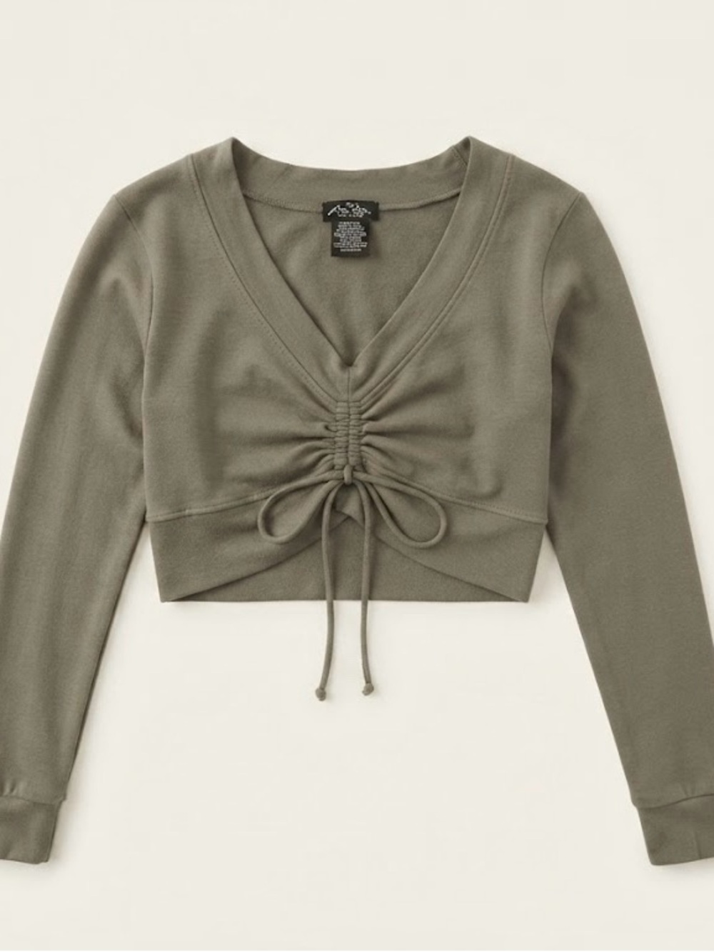Self Esteem Olive Cropped Drawstring V-Neck Sweatshirt
